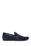 Men's Navy Blue Printed Leather Casual Loafer | Derimod