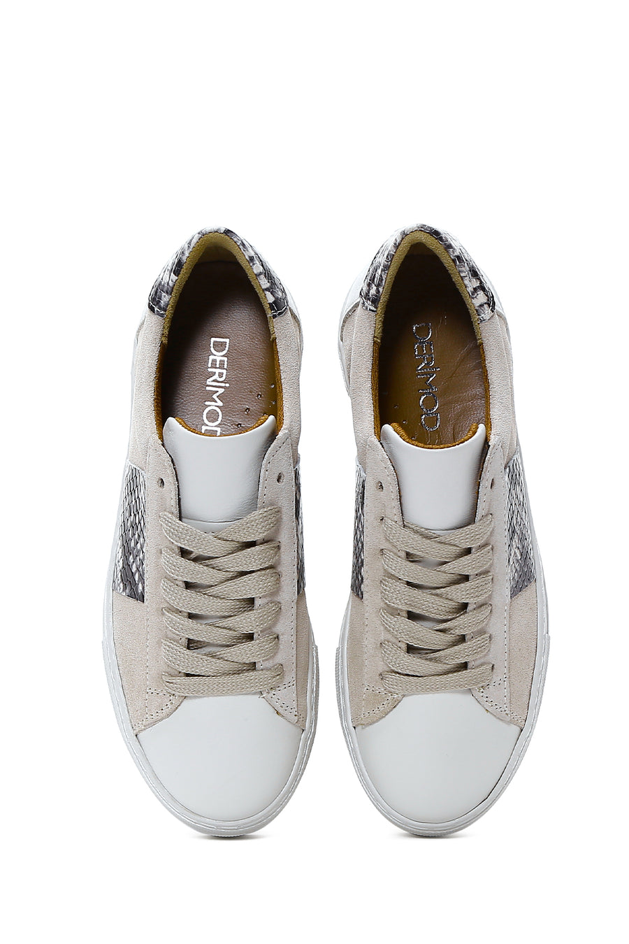 Women's Beige Leather Patterned Sneaker