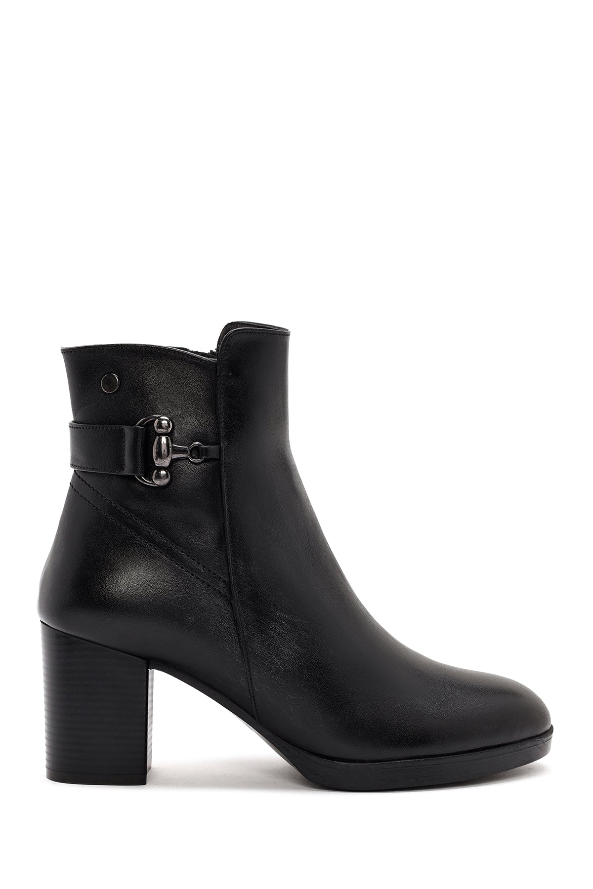 Women's Black Zippered Thick Heeled Leather Boots 24WFD414518 | Derimod