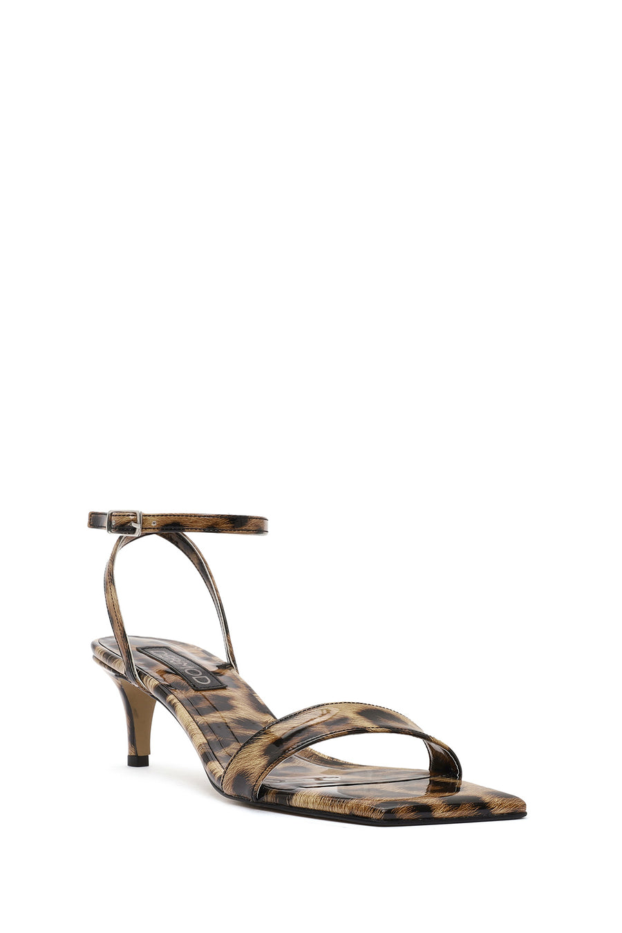 Women's Leopard Ankle Buckle Low Thin Heel Patent Leather Sandals