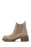 Women's Beige Suede Leather Heeled Chelsea Boots | Derimod