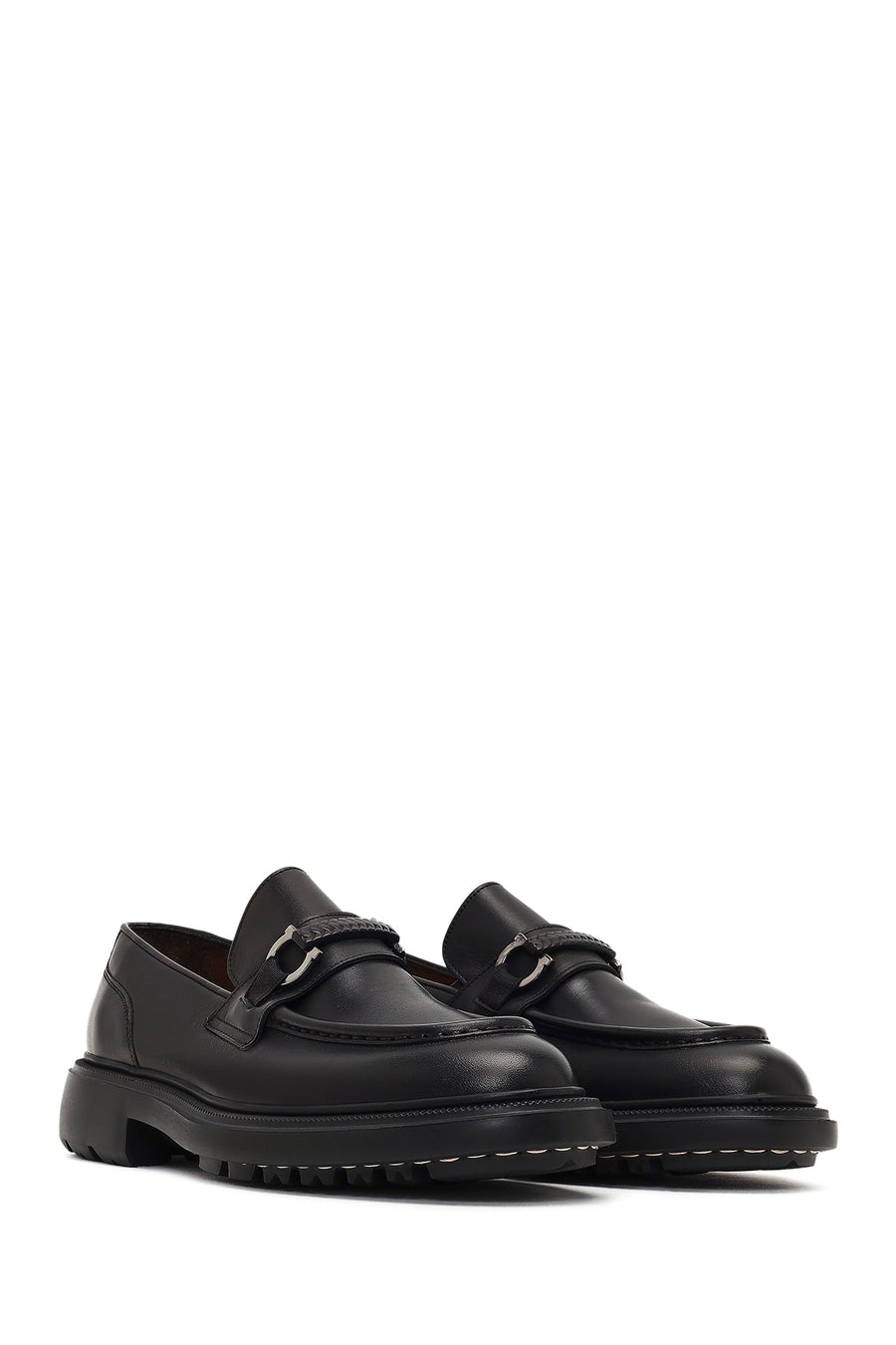 Men's Black Buckled Thick-Soled Leather Loafer