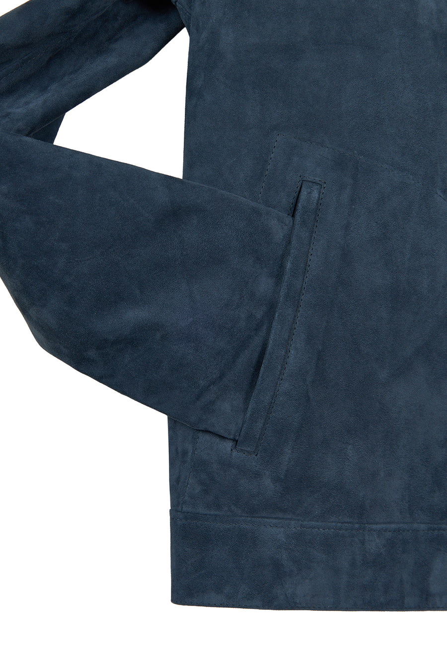 Clint Male Navy Mandarin Collar Reversible Suede Leather Jacket