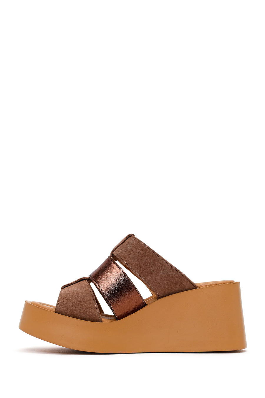 Woman Mink Wedge Heel Suede Leather Comfort Slippers