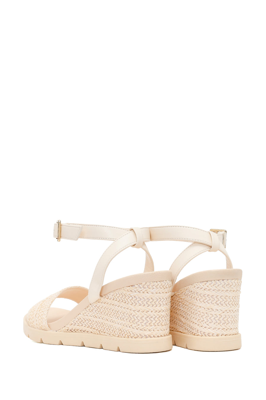 Woman Nude Ankle-Buckle Wedge Espadrille Sandals