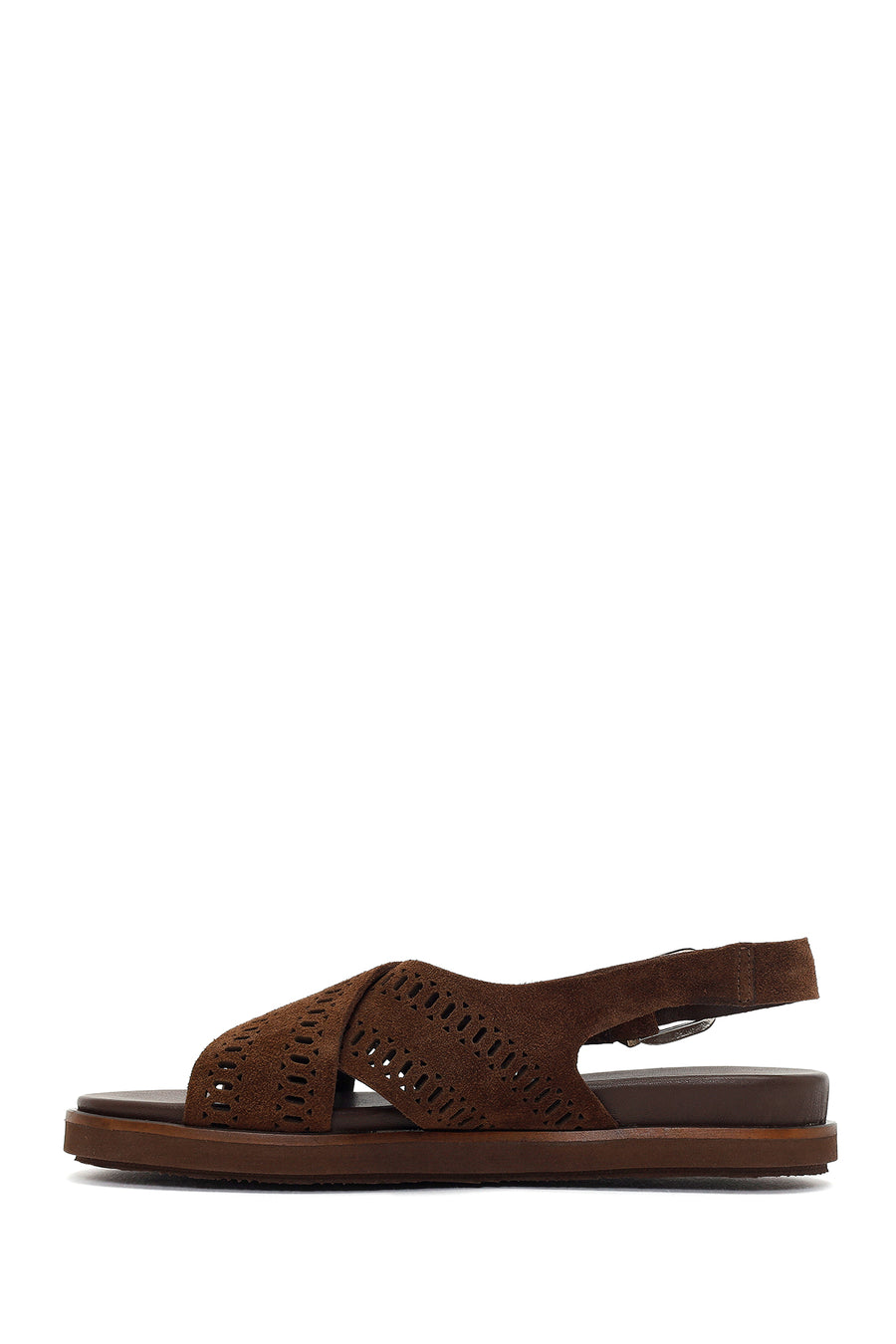 Woman Brown Patterned Suede Leather Sandals