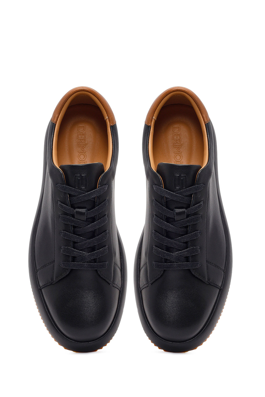 Erkek Siyah Bağcıklı Deri Sneaker