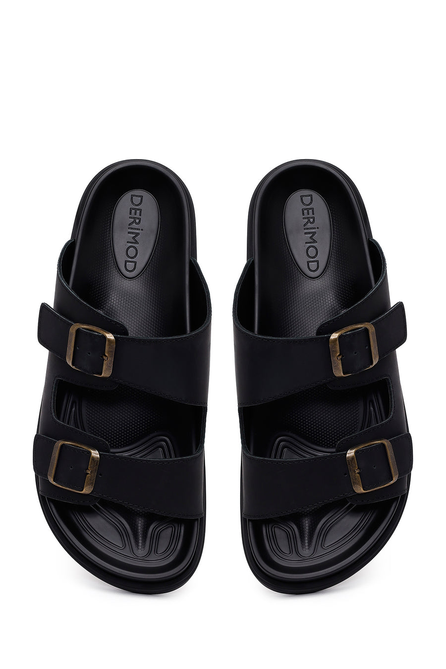 Male Black Double-Buckle Nubuck Leather Slipper