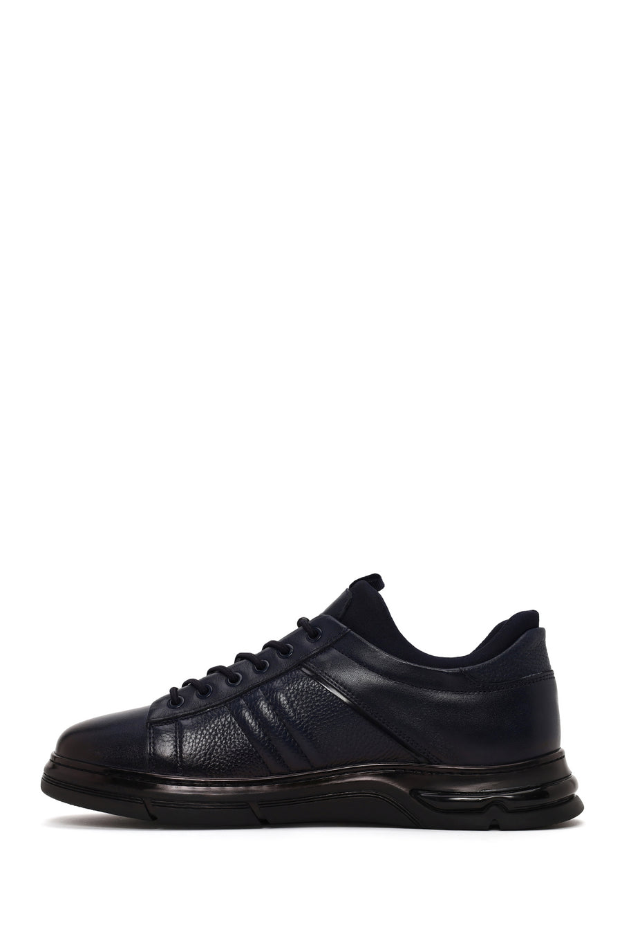 Erkek Lacivert Bağcıklı Deri Sneaker