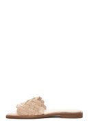 Women's Beige Knit Leather Slippers | Derimod