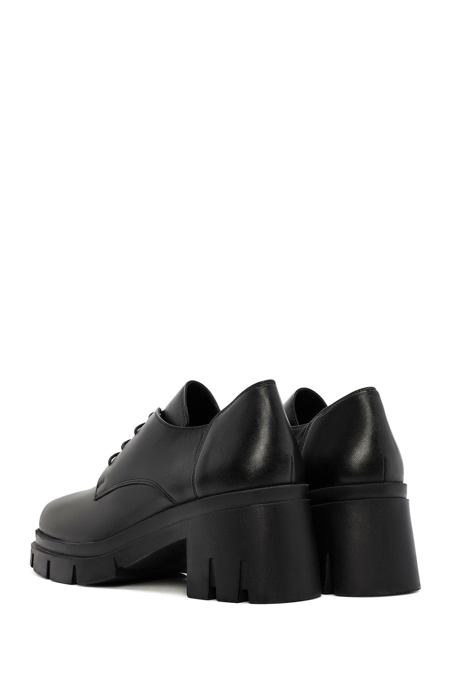 Women's Black Lace-Up Thick Heel Leather Masculine Classic Shoes