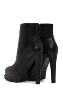 Woman Black Zip Closure Platform High Thick-Heeled Leather Boots | Derimod