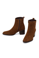 Woman Brown Zip Closure Chunky Heeled Suede Boots | Derimod