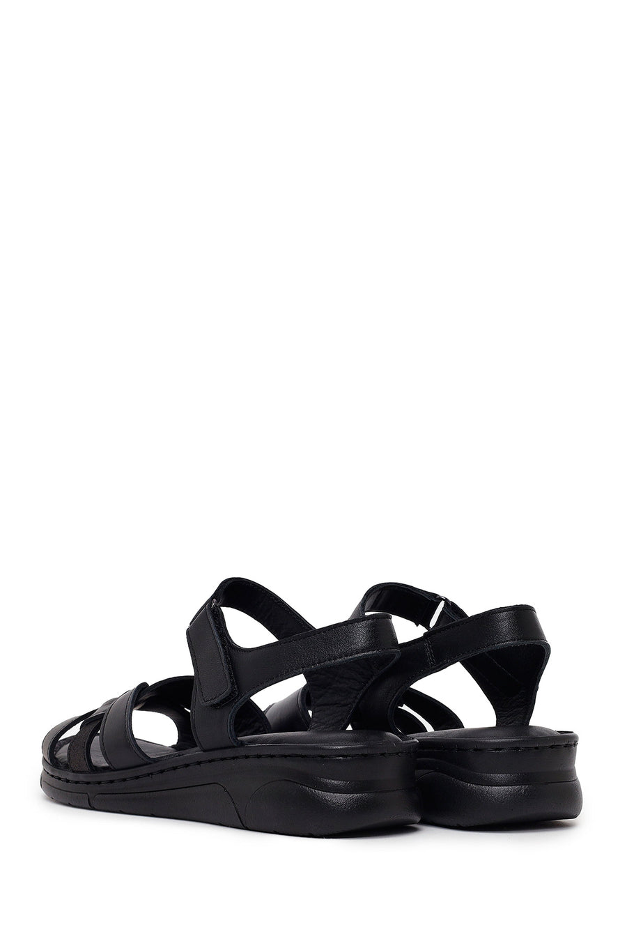 Woman Black Strappy Leather Comfort Sandal