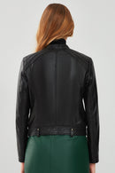 Emily Women's Black Short Leather Jacket | Derimod