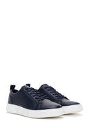 Men's Navy Blue Leather Printed Sneaker | Derimod