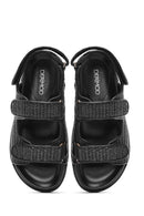 Women's Black Strappy Straw Sandals | Derimod