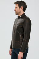 Jokic Brown Men's Vintage Slim-Fit Leather Jacket | Derimod