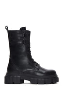 Women's Black Thick Soled Leather Boots | Derimod