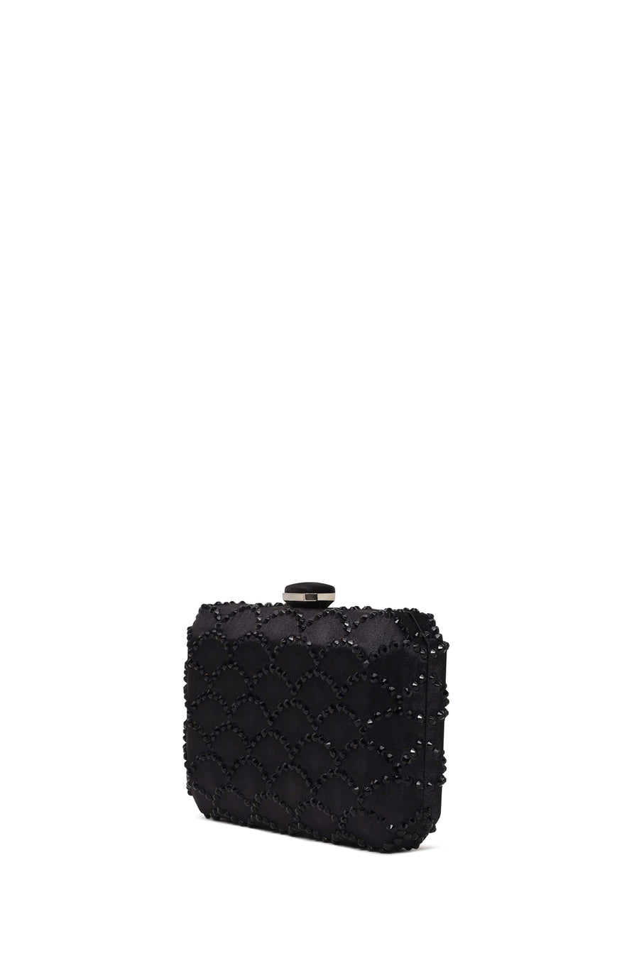 Woman Black Long Chain Strap Embellished Mini Clutch Evening Bag