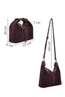 Women's Burgundy Long Strap Suede Leather Mini Handbag | Derimod