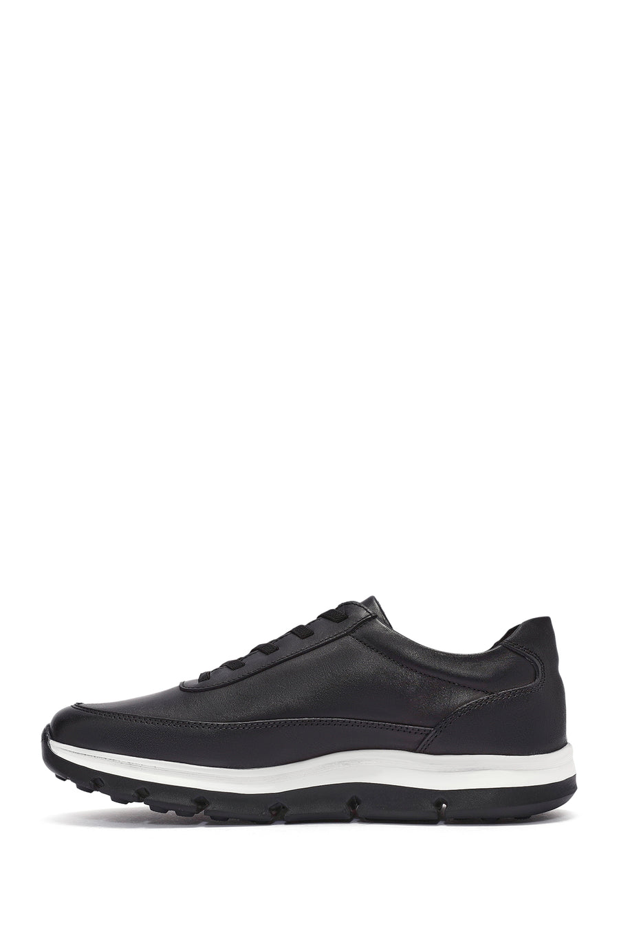 Erkek Siyah Bağcıklı Kalın Tabanlı Deri Casual Sneaker