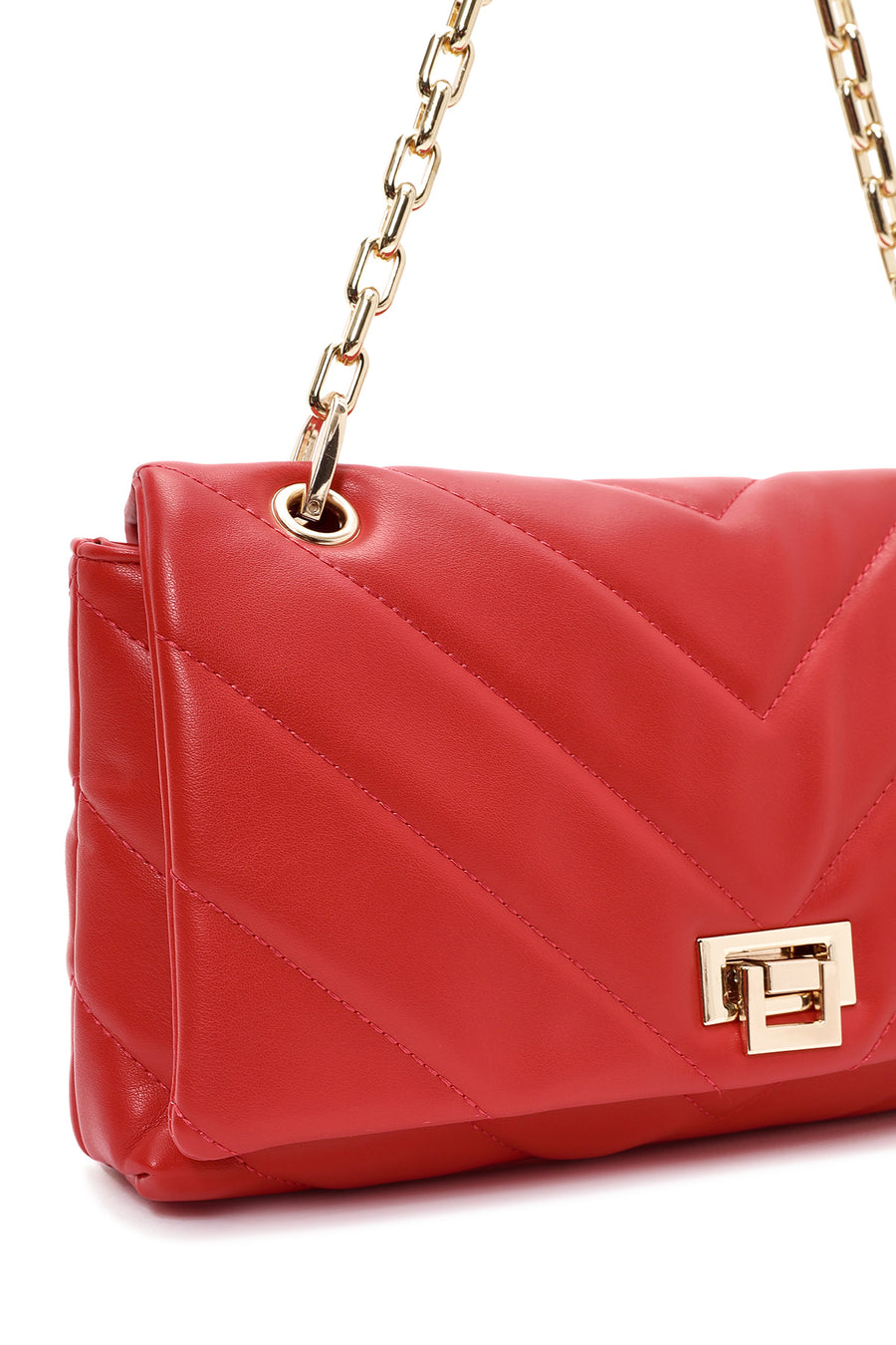 Women's Red Chain Strap Quilted Shoulder Bag