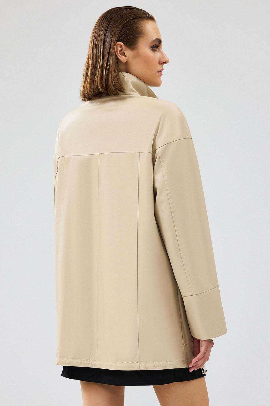 Dalida Women's Cream Oversize Leather Jacket