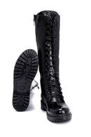 Women's Wrinkled Patent Leather Lace Up Boots | Derimod