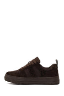 Woman Brown Lace-Up Chunky-Sole Patterned Leather Sneaker | Derimod