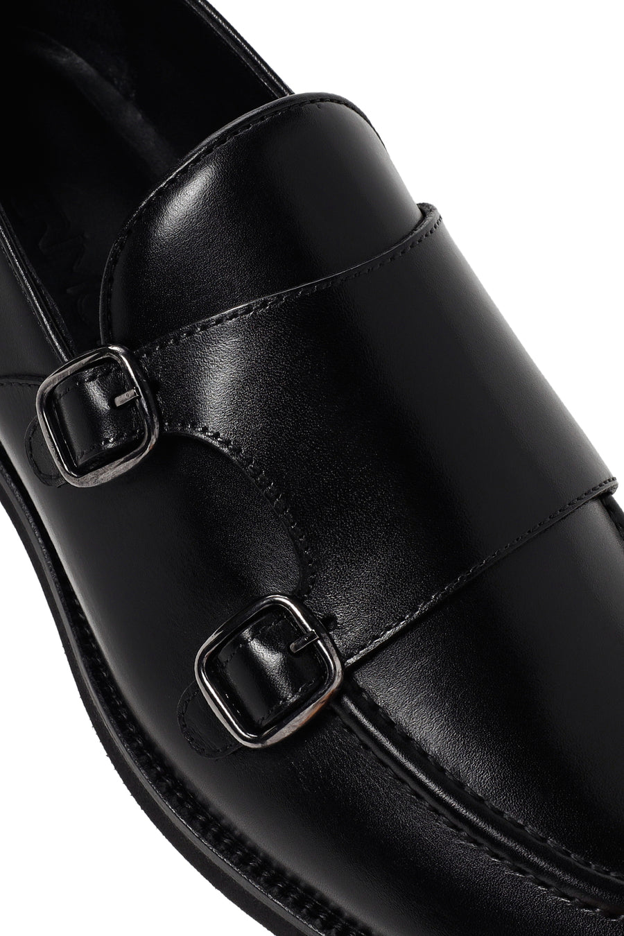 Men's Black Double Buckle Leather Casual Loafer