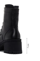 Women's Black Leather Zippered Heeled Boots | Derimod