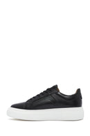 Erkek Siyah Bağcıklı Kalın Tabanlı Deri Sneaker | Derimod