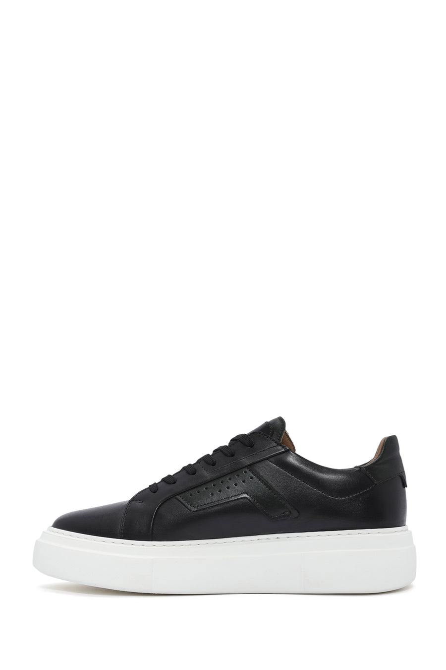 Erkek Siyah Bağcıklı Kalın Tabanlı Deri Sneaker
