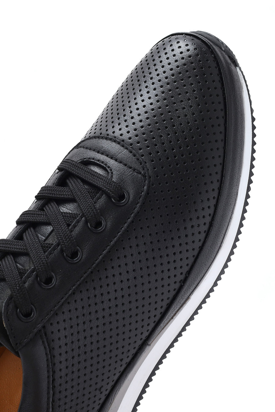 Erkek Siyah Bağcıklı Deri Casual Sneaker