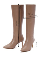 Women's Camel Zippered Thin Heeled Leather Boots | Derimod