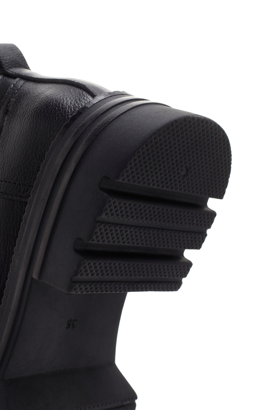 Women's Black Zippered Thick-Sole Leather Boots