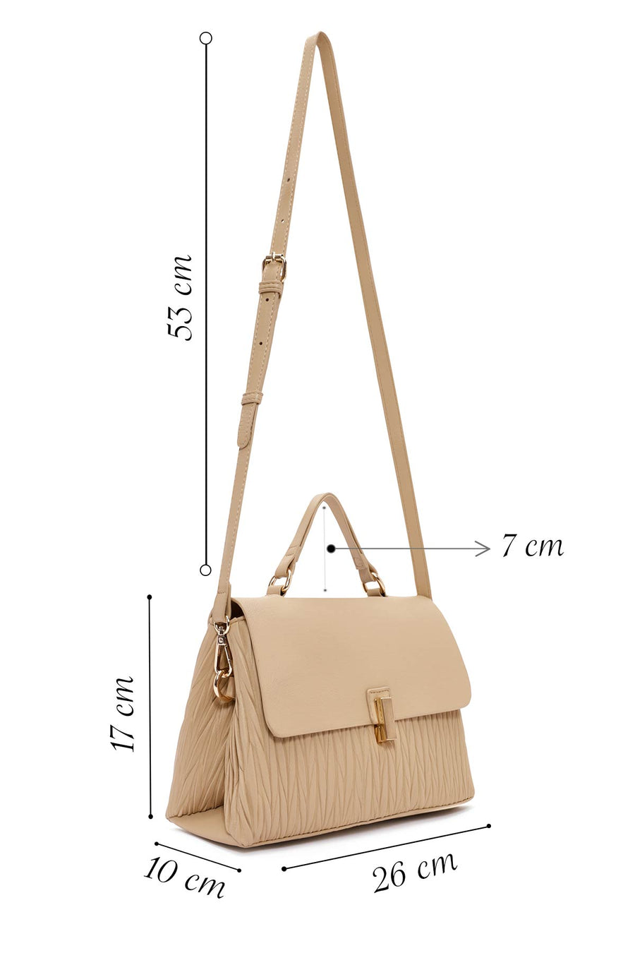 Women's Beige Long Strap Handbag with Accessory Detail