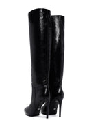 Women's Black Leather Thin Heeled Boots | Derimod