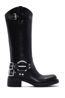 Women's Black Leather Buckle Boots | Derimod