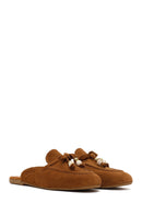 Women's Tan Tassel Suede Leather Slippers | Derimod