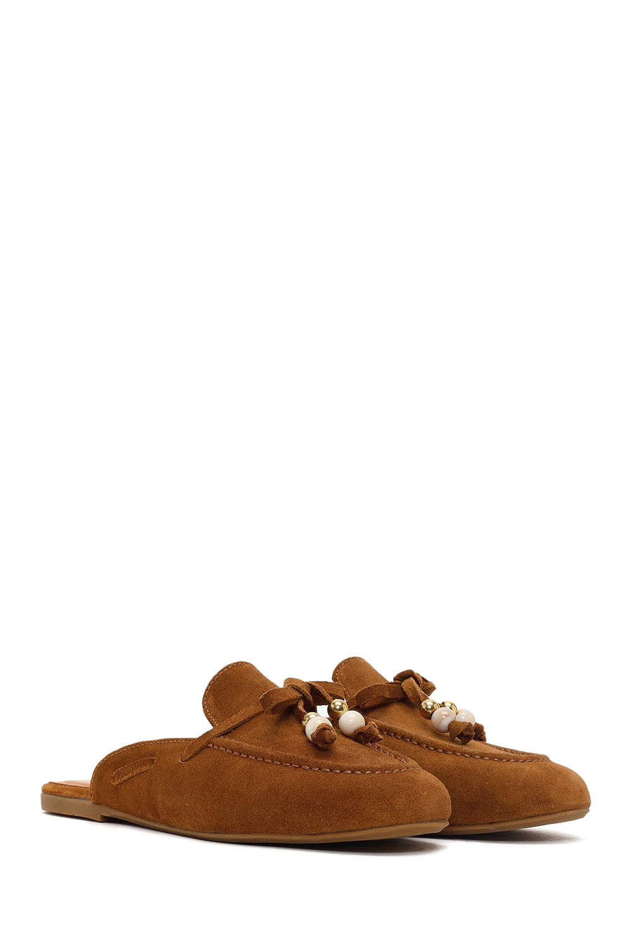 Women's Tan Tassel Suede Leather Slippers