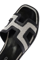 Women's Black Patterned Leather Slippers | Derimod