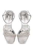 Women's Silver Ankle Strap Stone Thin Heel Sandals | Derimod