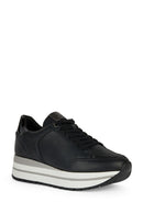 Geox Women's Black Kency Thick Sole Lace-Up Leather Sneaker | Derimod