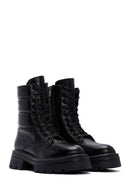 Women's Black Zipper Metallic Leather Combat Boots | Derimod