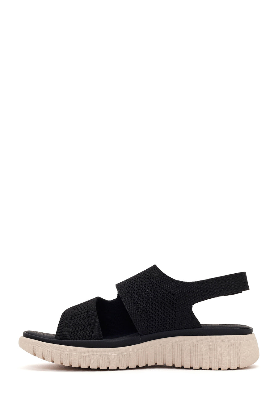 Women's Black Strapped Thick-Soled Fabric Sandals