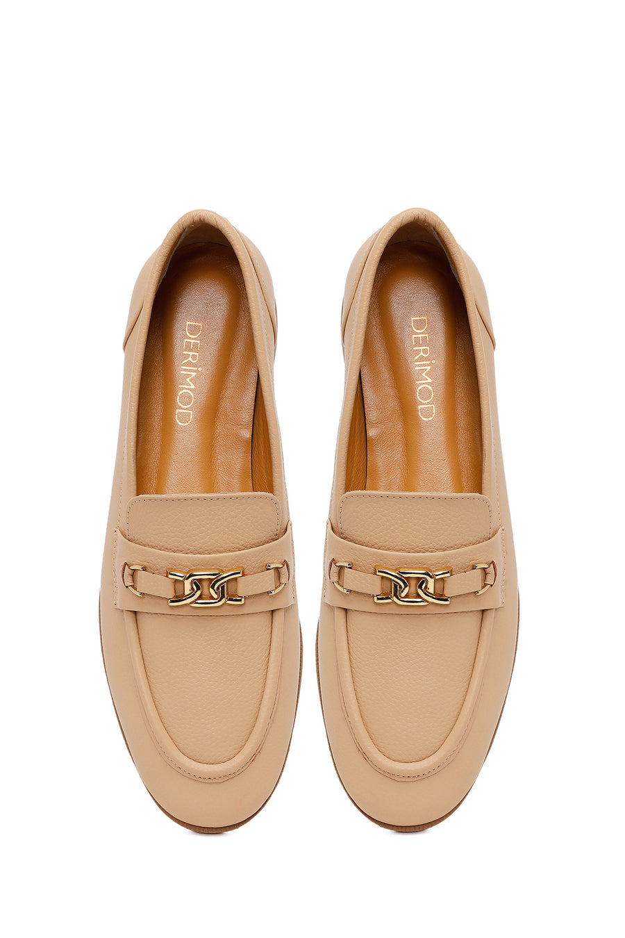 Woman Beige Buckled Masculine Leather Loafer