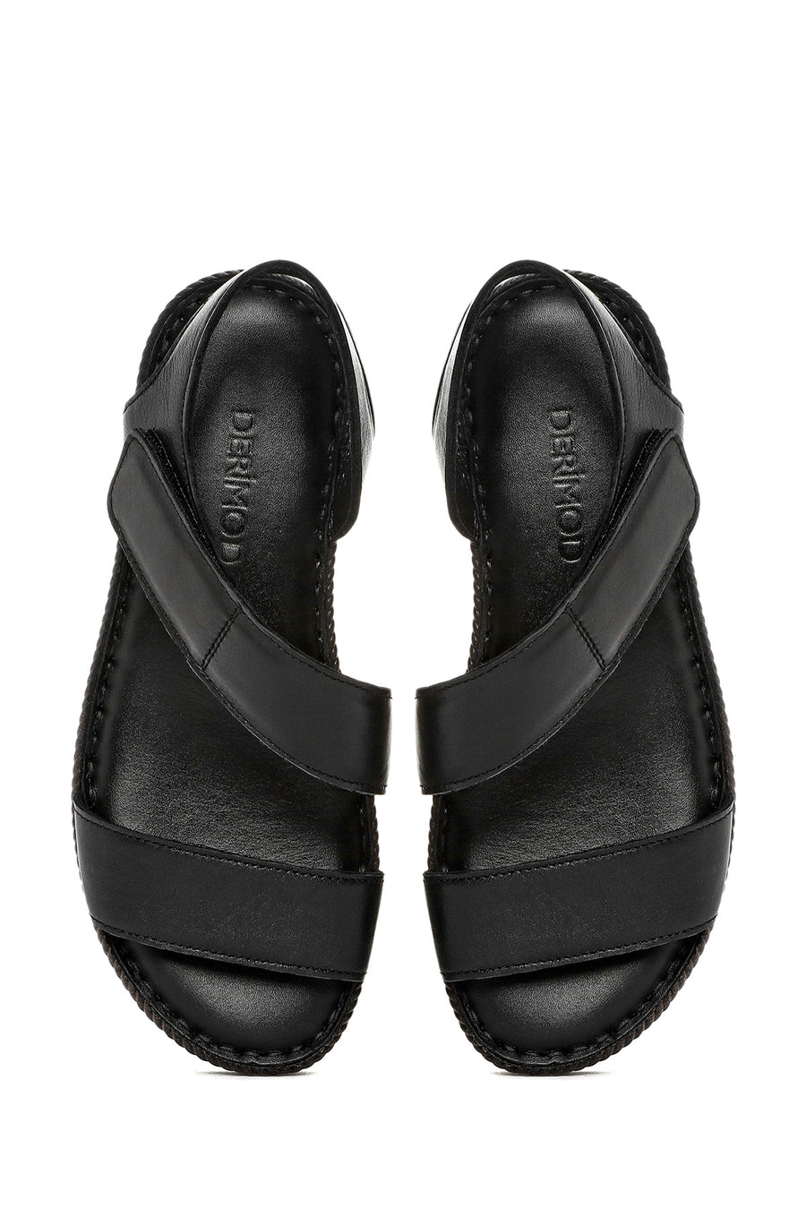 Women's Black Strappy Leather Comfort Sandals