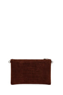 Woman Brown Suede Clutch Bag with Long Chain Strap | Derimod